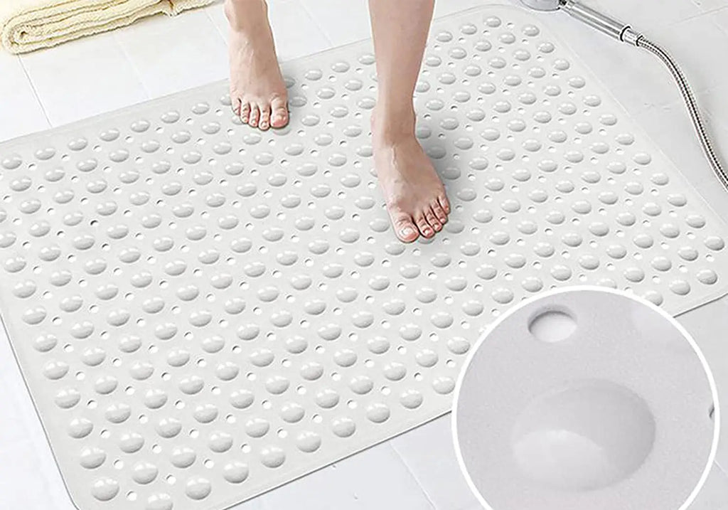 Experia Anti-Slip with Suction Cup Bath Mat with Soft-Pebble (106x60cm, Big Size, White) LifeKrafts