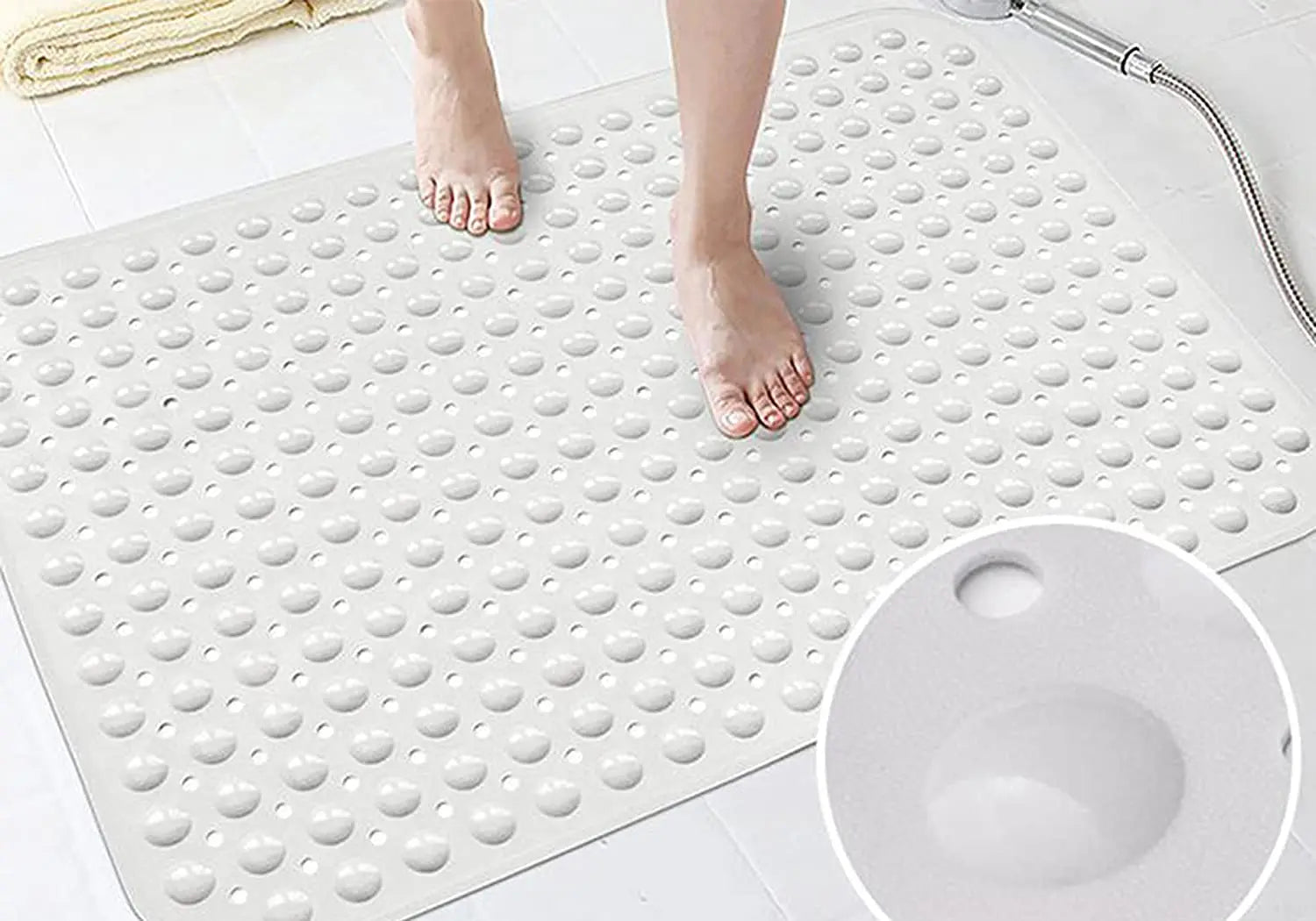 Experia Anti-Slip with Suction Cup Bath Mat with Soft-Pebble (106x60cm, Big Size, White) LifeKrafts