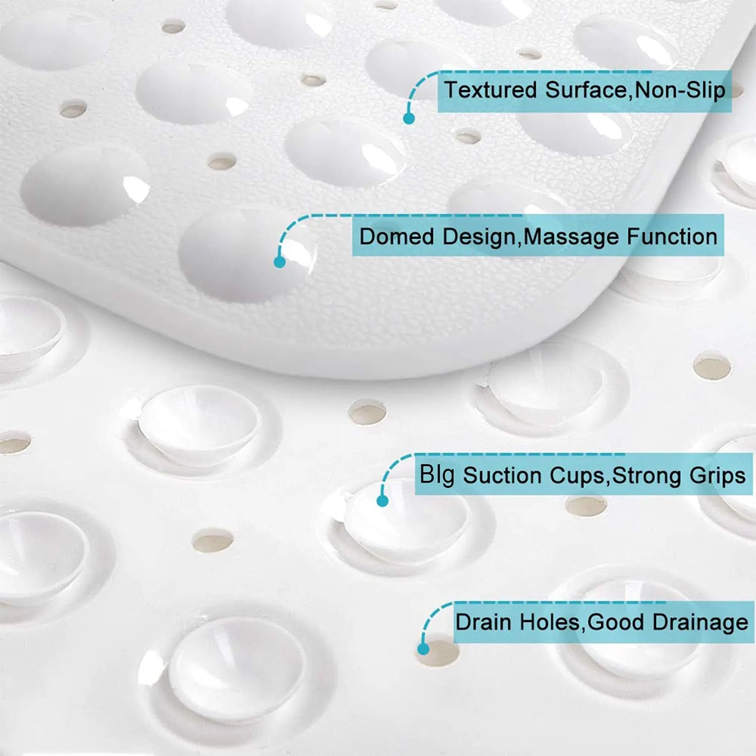 Experia Anti-Slip with Suction Cup Bath Mat with Soft-Pebble (106x60cm, Big Size, White) LifeKrafts