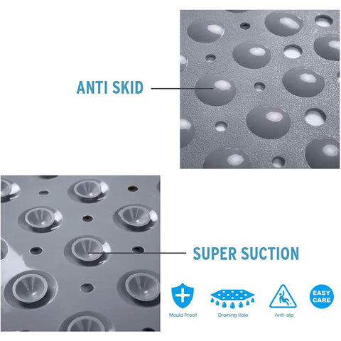 LifeKrafts grey Soft Pebble anti-slip bath mat with drainage holes for shower floor