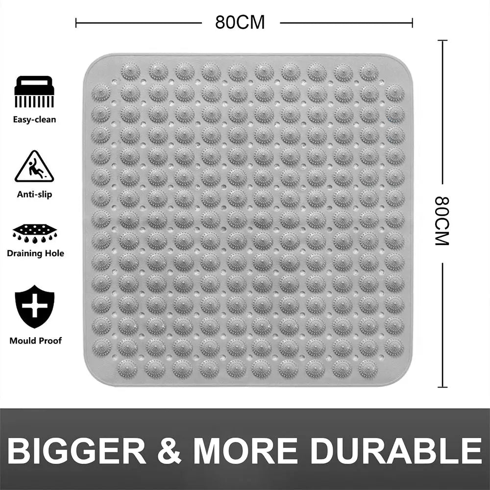 Grey Accu Pebble anti-slip bath mat 80 x 80 cm with drainage holes for bathroom floors