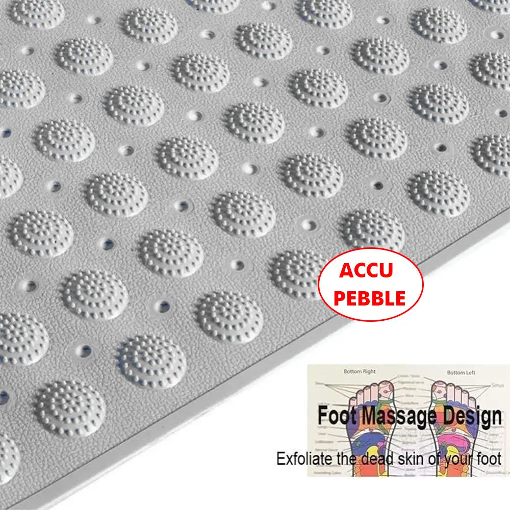 Close-up of grey Accu Pebble bath mat showing raised textured surface for underfoot comfort