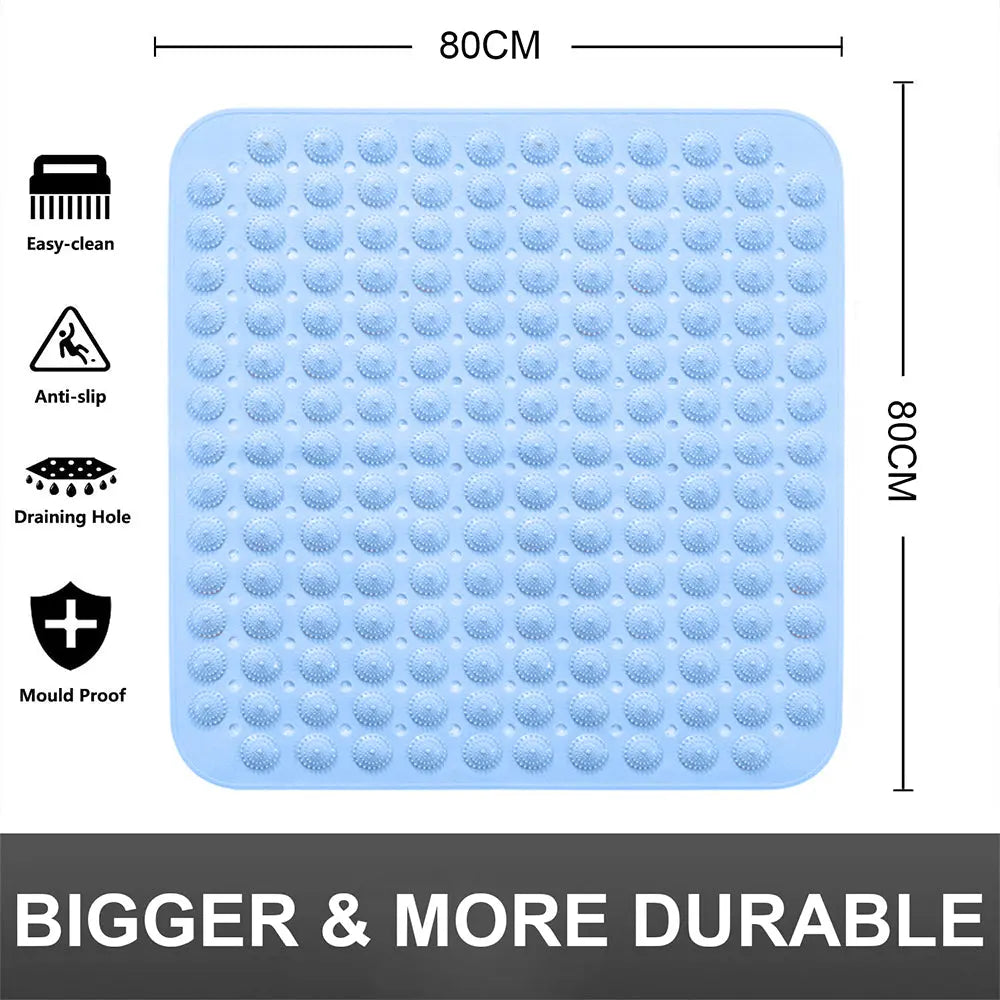 Blue Accu Pebble anti-slip bath mat 80 x 80 cm with drainage holes for bathroom floors