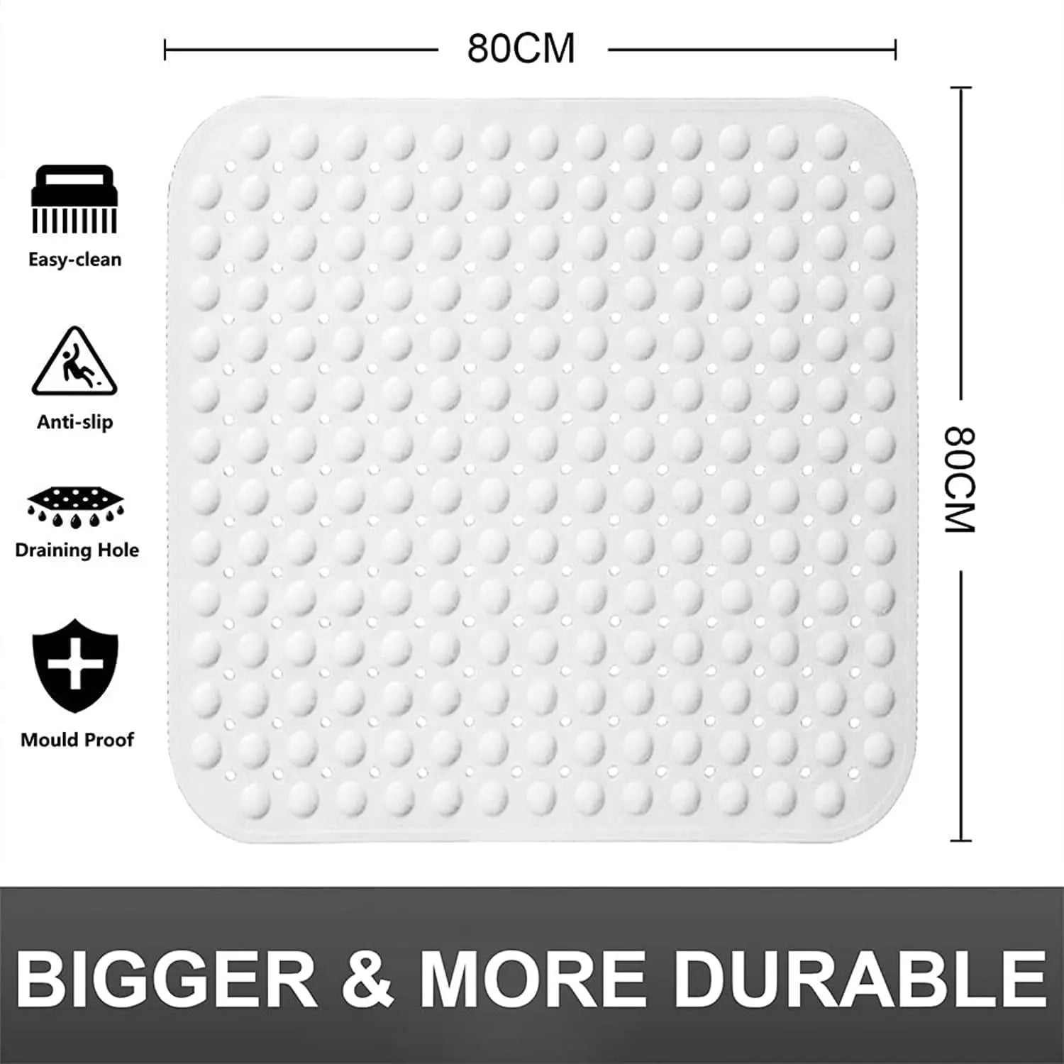 Experia Anti-Slip with Suction Cup Bath Mat, 80x80cm White (Soft-Pebble)