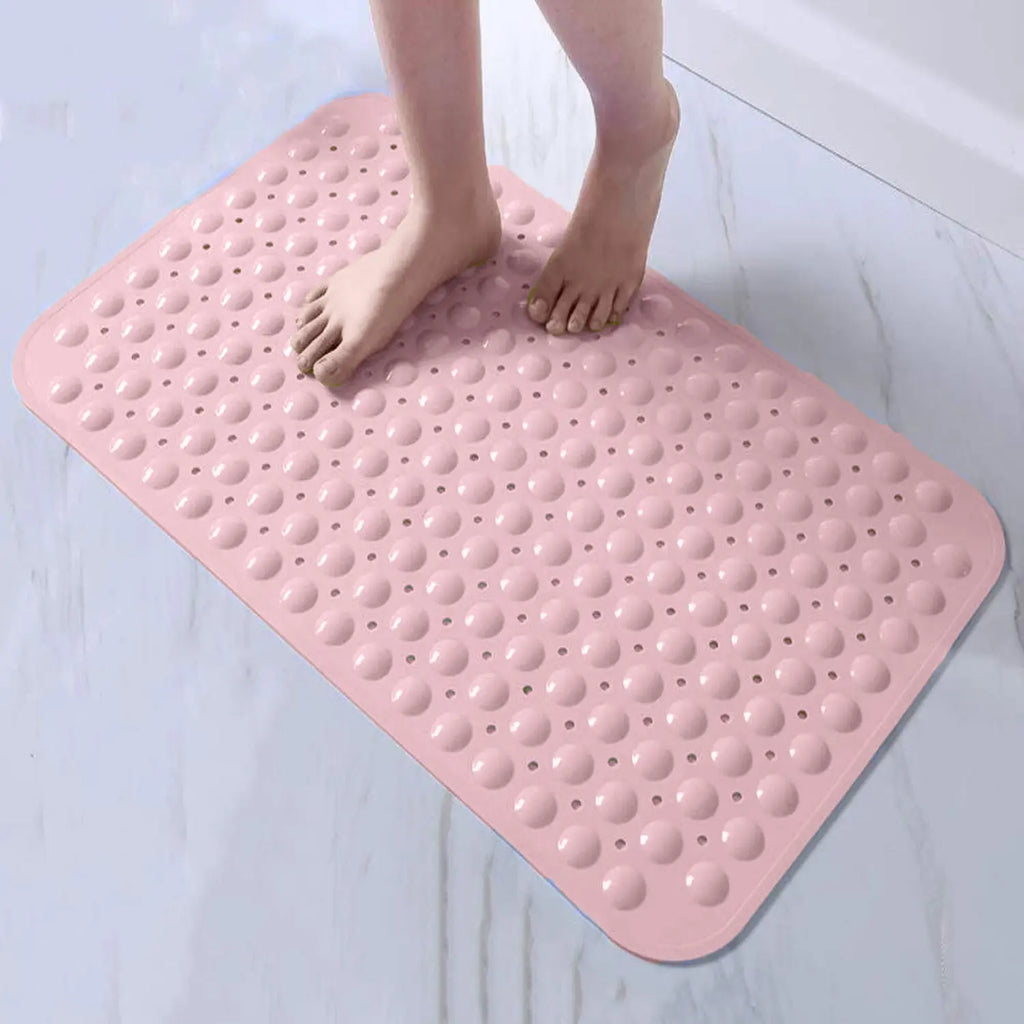 Pink anti-slip bath mat with soft pebble surface for bathroom and shower floors