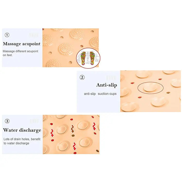 Cream Accu Pebble bath mat showing raised texture suction cups and water drainage holes