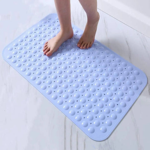 LifeKrafts blue anti-slip bath mat with soft pebble surface for bathroom and shower