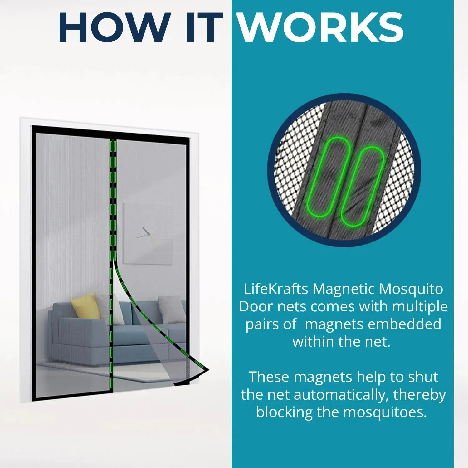 Fiberglass Door Mosquito Net Curtain with Magnets Black LifeKrafts