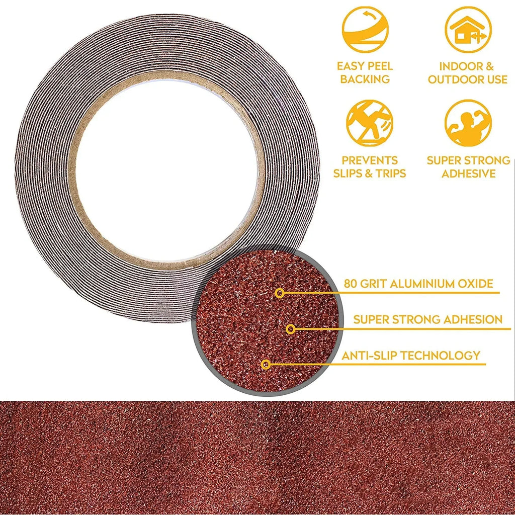 LifeKrafts brown anti-skid tape with 80-grit aluminium oxide surface and adhesive backing
