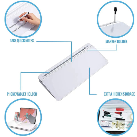 LifeKrafts non-magnetic glass desktop whiteboard with storage and dry erase accessories