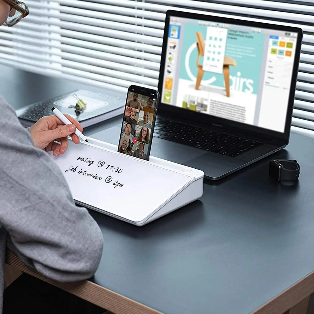 LifeKrafts glass desktop whiteboard for quick notes beside laptop at office desk