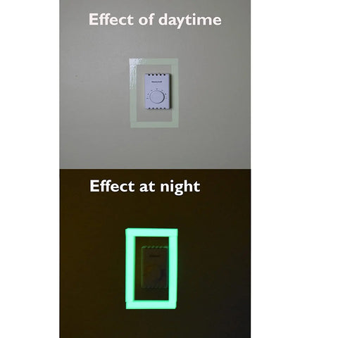 LifeKrafts 2 cm x 5 m photoluminescent glow-in-the-dark tape shown before and after glowing