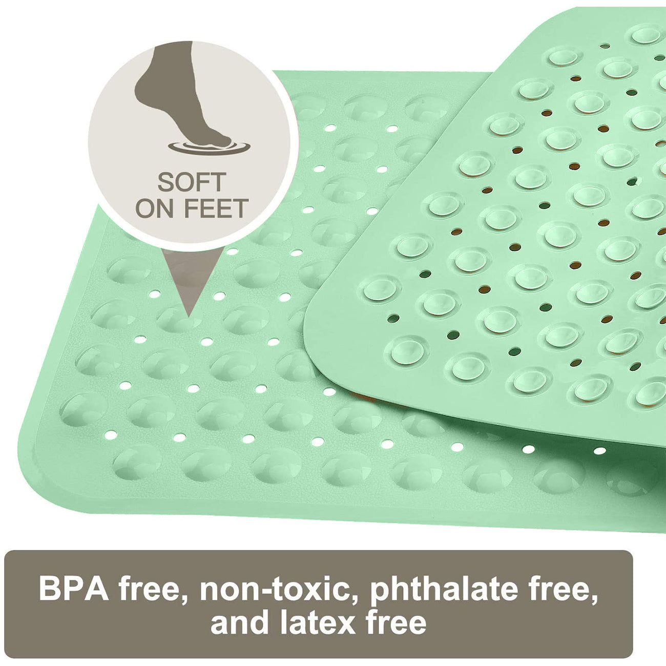 LifeKrafts Experia Anti-Slip with Suction Cup Bath Mat, 88x58cm (Green Color with Soft-Pebble) LifeKrafts