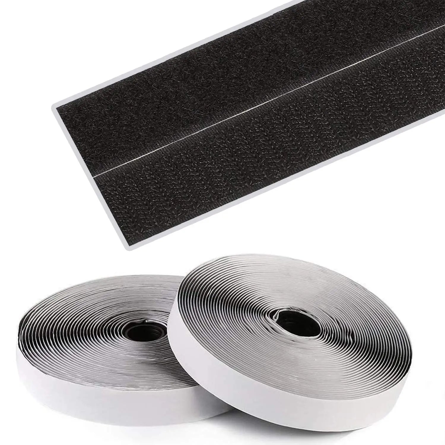 LifeKrafts black self-adhesive hook and loop tape rolls for fastening and mounting