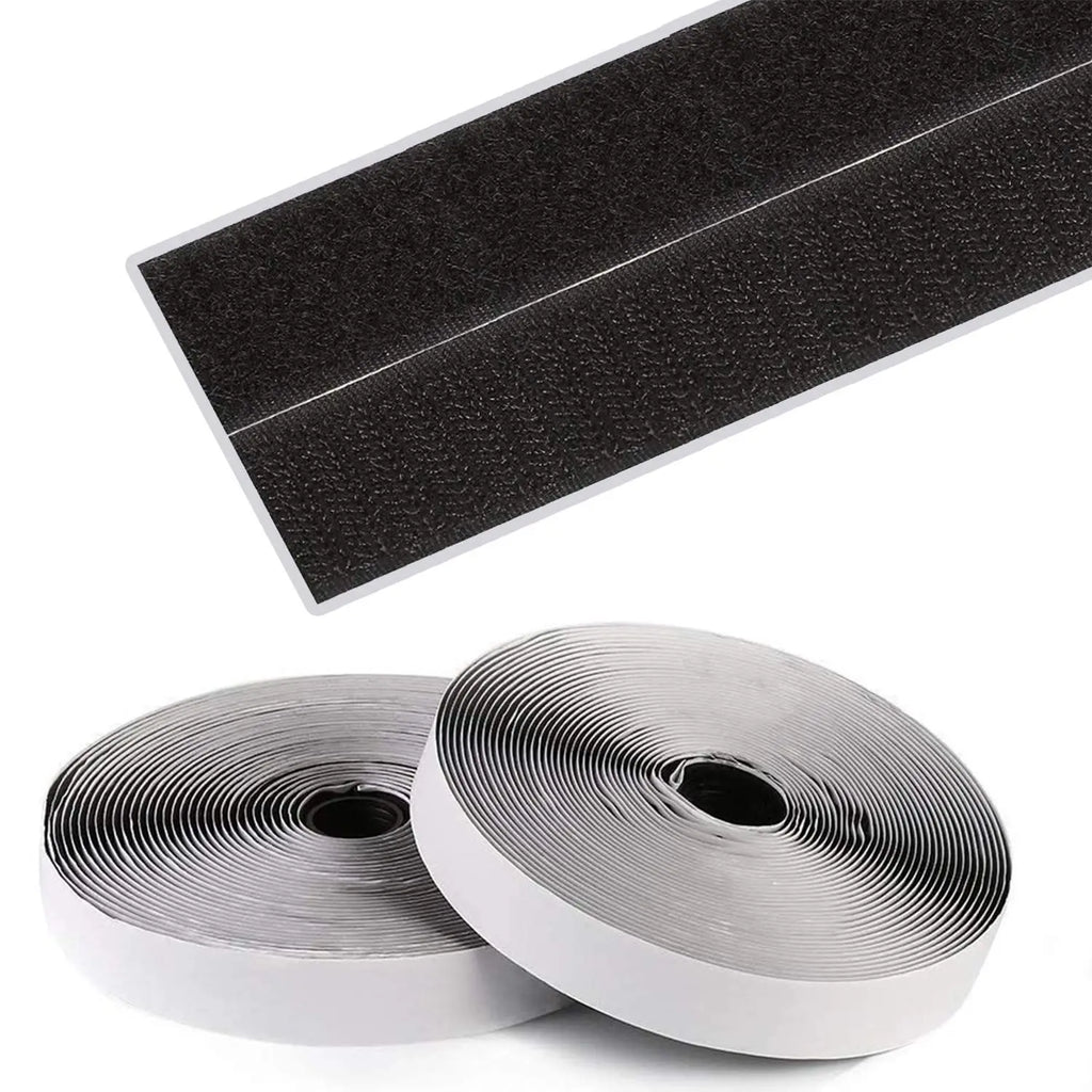 LifeKrafts black self-adhesive hook and loop tape rolls for fastening and mounting