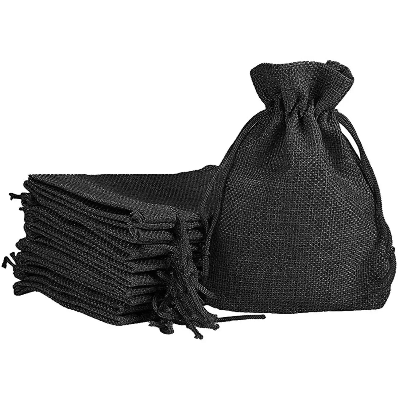 Jute Linen Pouches for Functions, Baby Showers, Candy Bags - Black LifeKrafts