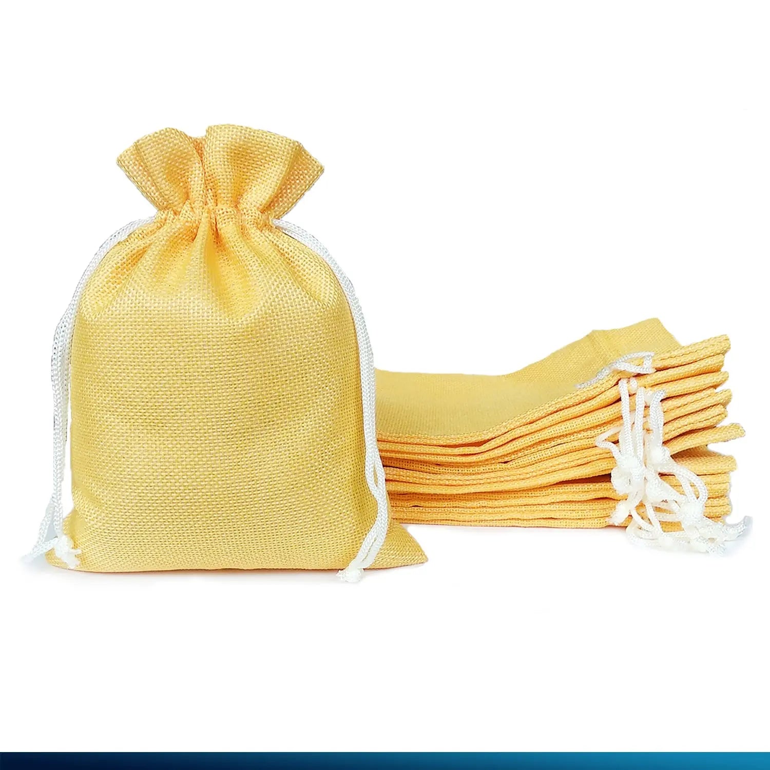 Jute Linen Pouches with White Drawstring, Birthday Favor Bags - Yellow LifeKrafts