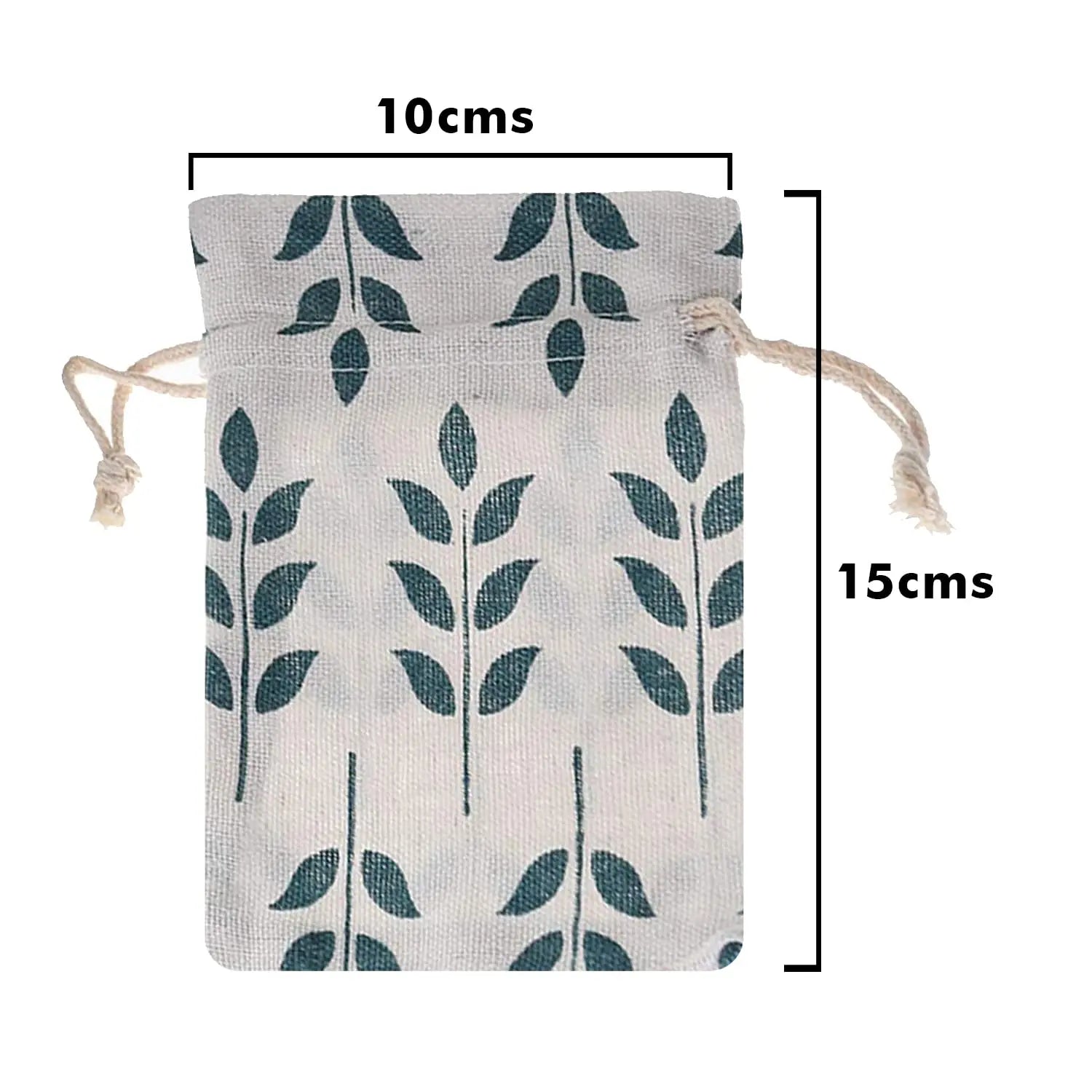 10x15 cm leaf design jute linen pouch with adjustable drawstring for small gifts