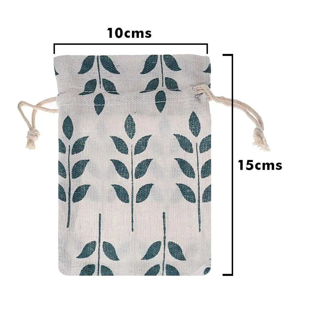 10x15 cm leaf design jute linen pouch with adjustable drawstring for small gifts