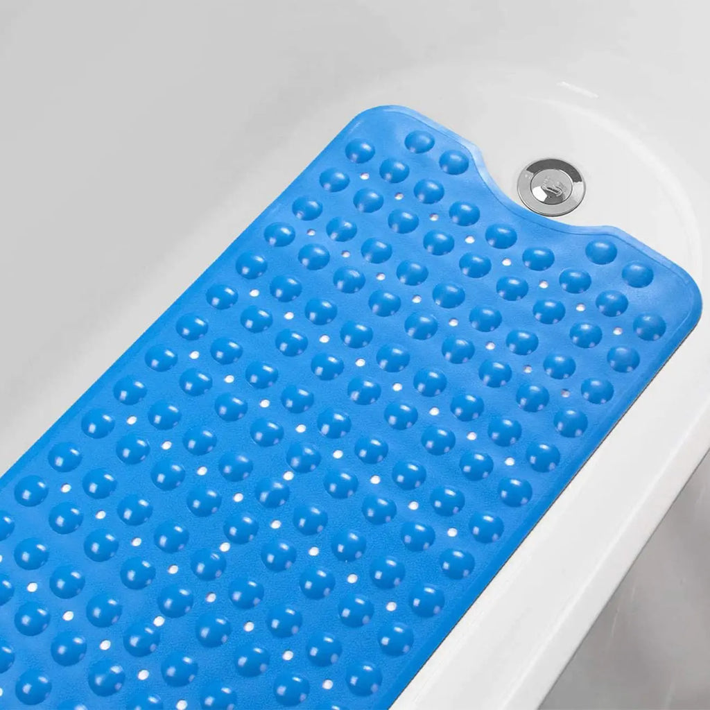 Blue anti-slip bath mat with soft pebble surface for bathroom and shower floors