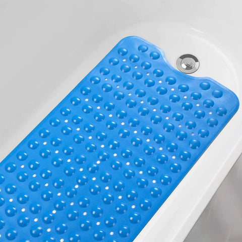 Blue anti-slip bath mat with soft pebble surface for bathroom and shower floors