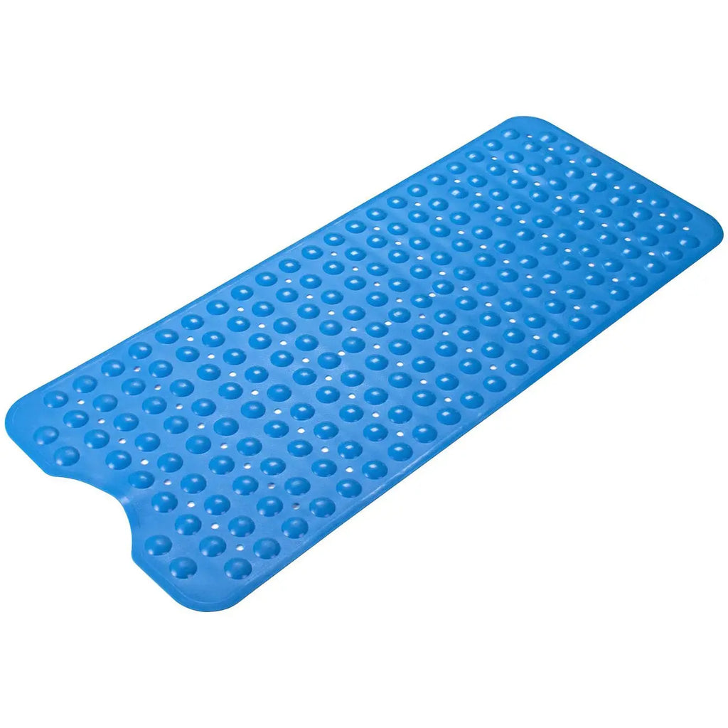 Blue 100 x 40 cm anti-slip bath mat with suction cups for wet bathroom floors