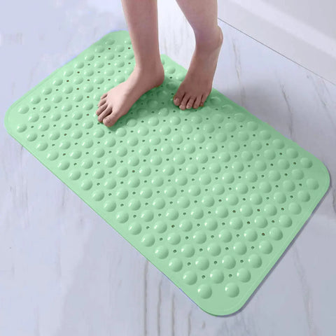 Green anti-slip bath mat with soft pebble surface for bathroom and shower floors