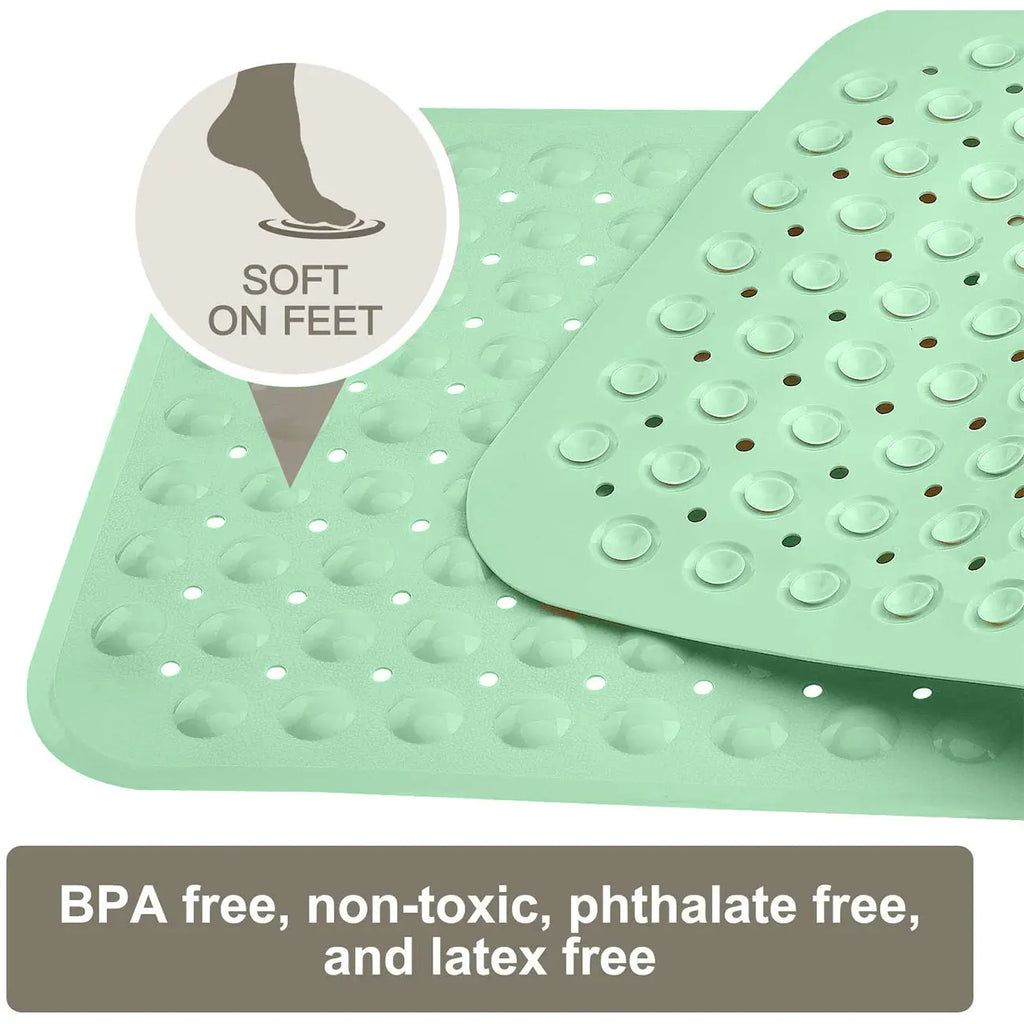 Soft pebble green bath mat surface designed for comfortable support underfoot