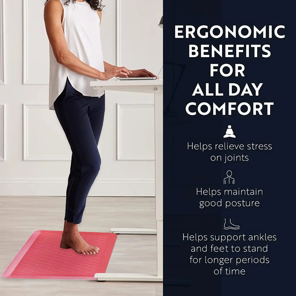 Red anti-fatigue floor mat for comfortable prolonged standing at home office and standing desk