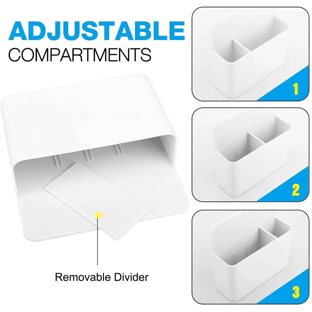White magnetic marker holder with removable divider and adjustable storage compartments