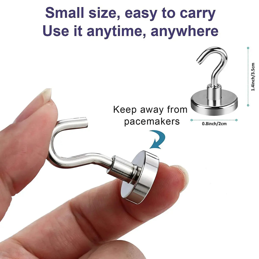 Compact silver magnetic hook showing 2 cm round base and 3.5 cm overall height