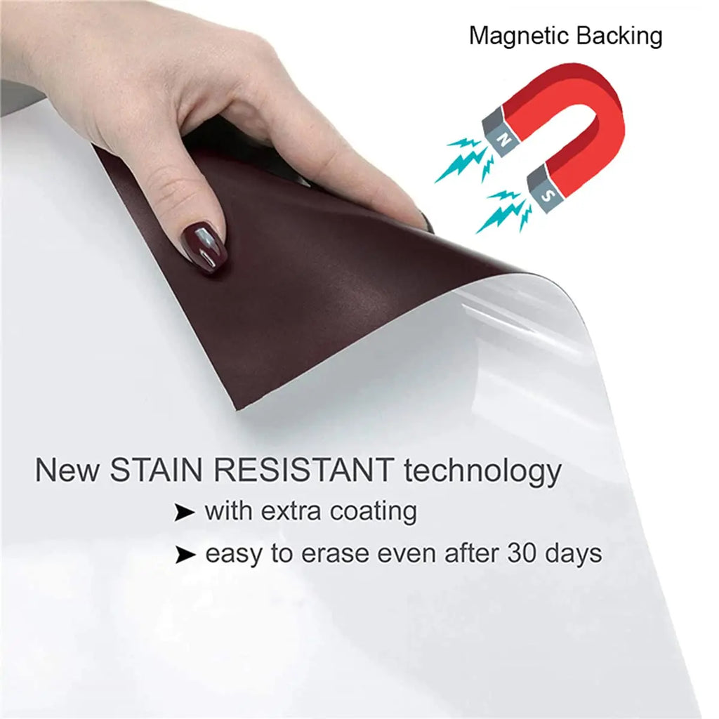 Flexible Magnetic Dry Erase Planner Sheet with Stain Resistant Surface for Refrigerator and Metal Boards