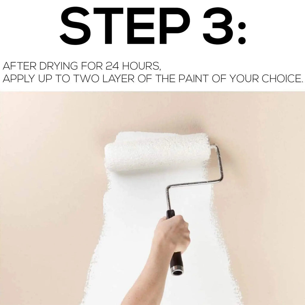 Applying finish coat over dried magnetic receptive wall paint with paint roller