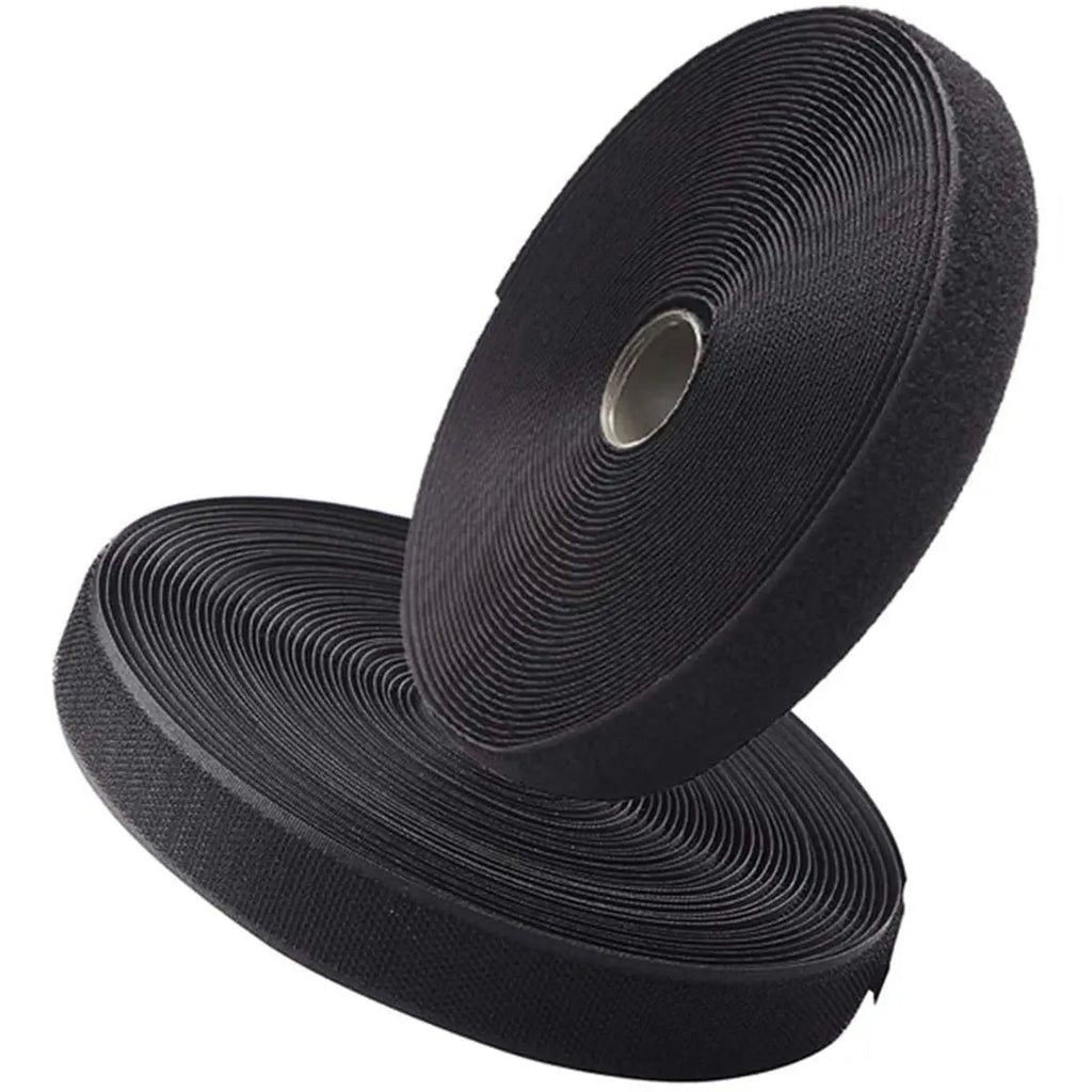 Black non-adhesive hook and loop tape rolls for reusable fabric fastening