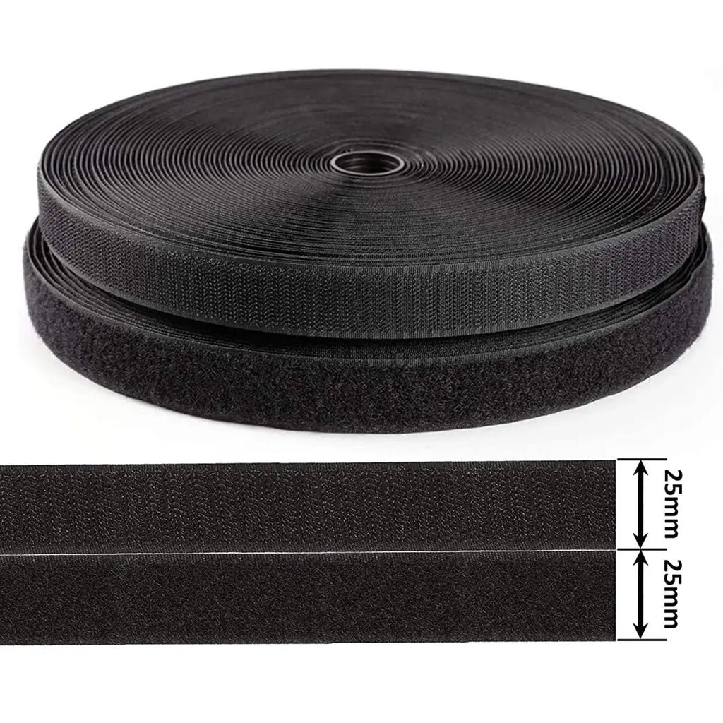 LifeKrafts black non-adhesive hook and loop tape rolls with 25 mm width