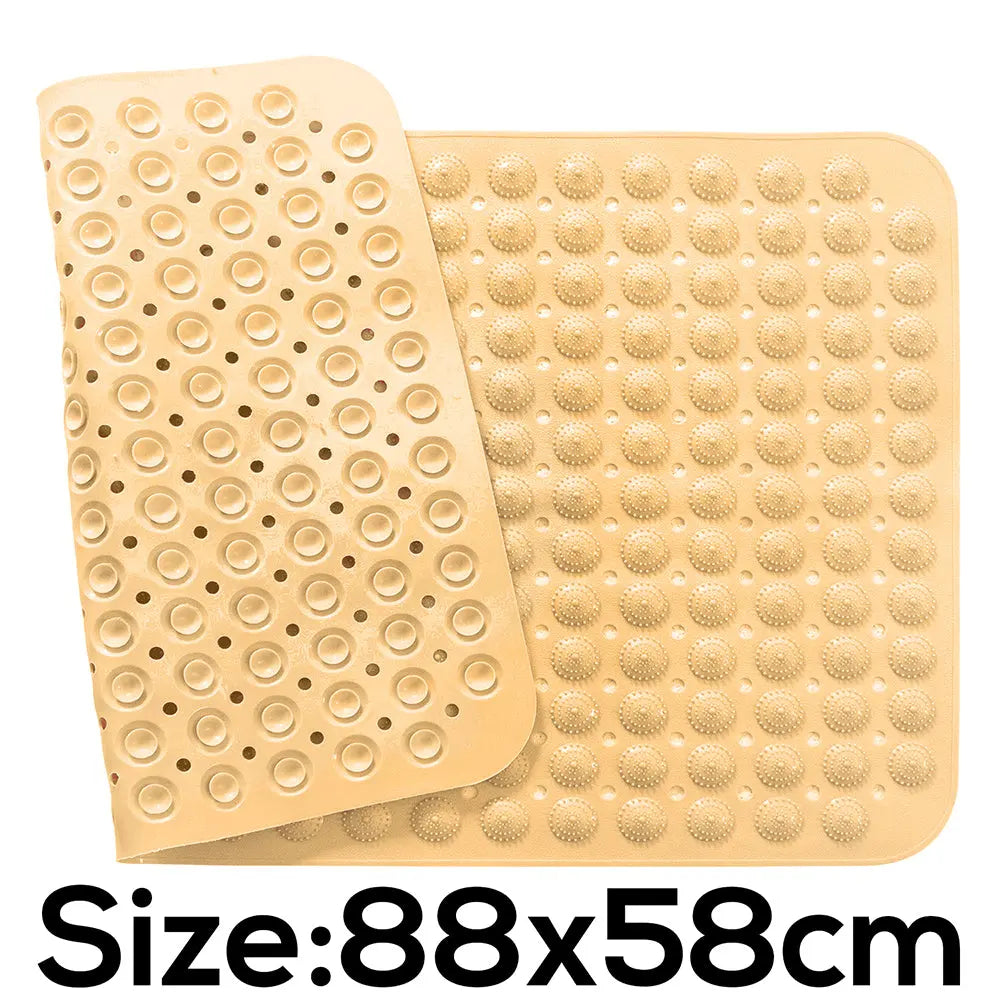 88 x 58 cm cream anti-slip bath mat with Accu-Pebble surface and suction cup backing