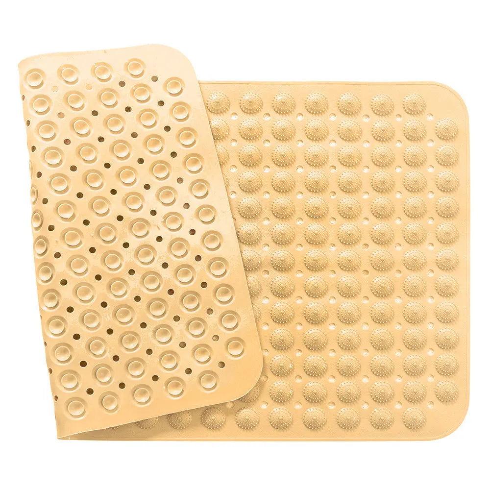 LifeKrafts cream non-skid bath mat showing Accu-Pebble surface and suction cup backing