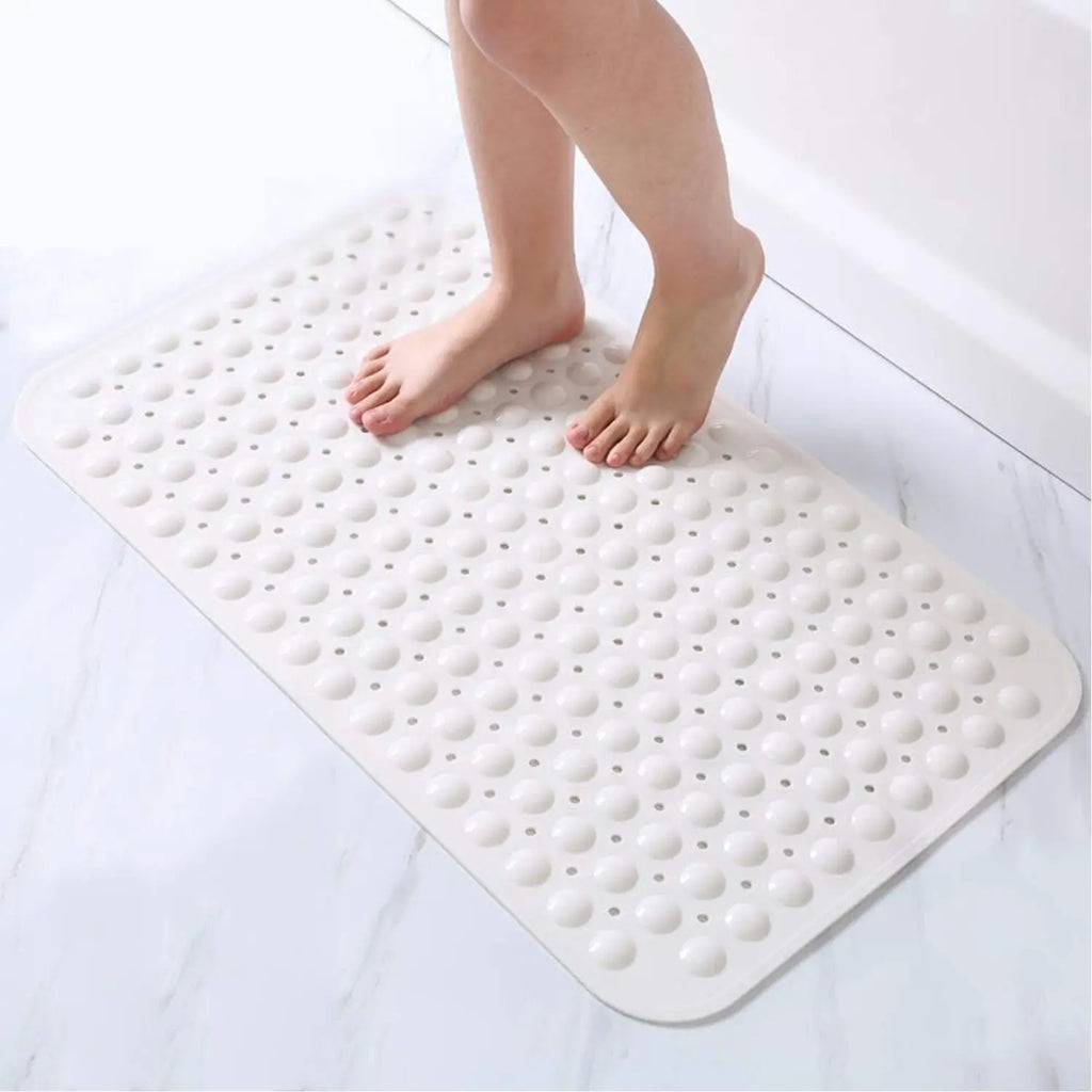 LifeKrafts white non-skid shower bath mat with Soft-Pebble textured surface