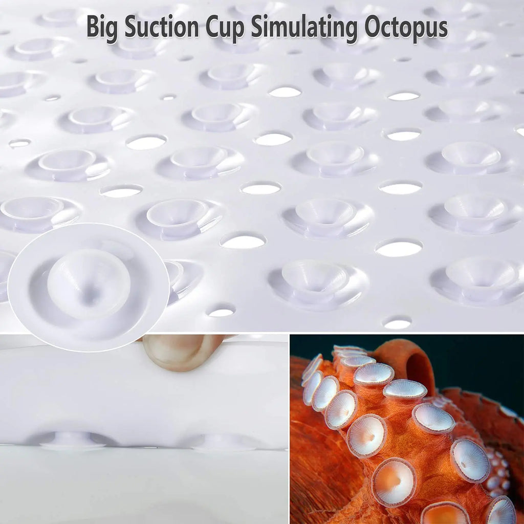 88 x 58 cm white anti-slip bath mat with Soft-Pebble surface and suction cup backing