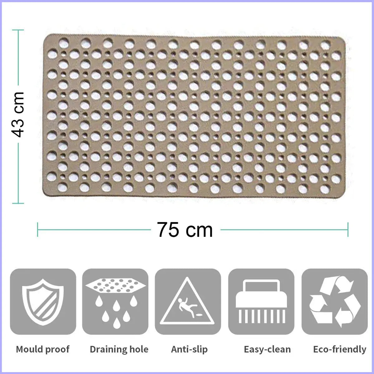 Non Slip Bath Mat Extra Soft Eco Friendly Bathroom Shower Hole Mat - 75x43 cm-Brown Color LifeKrafts