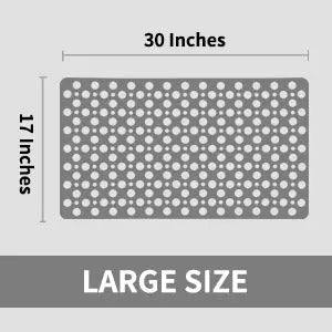 Grey 75 x 43 cm non-slip hole bath mat showing product dimensions
