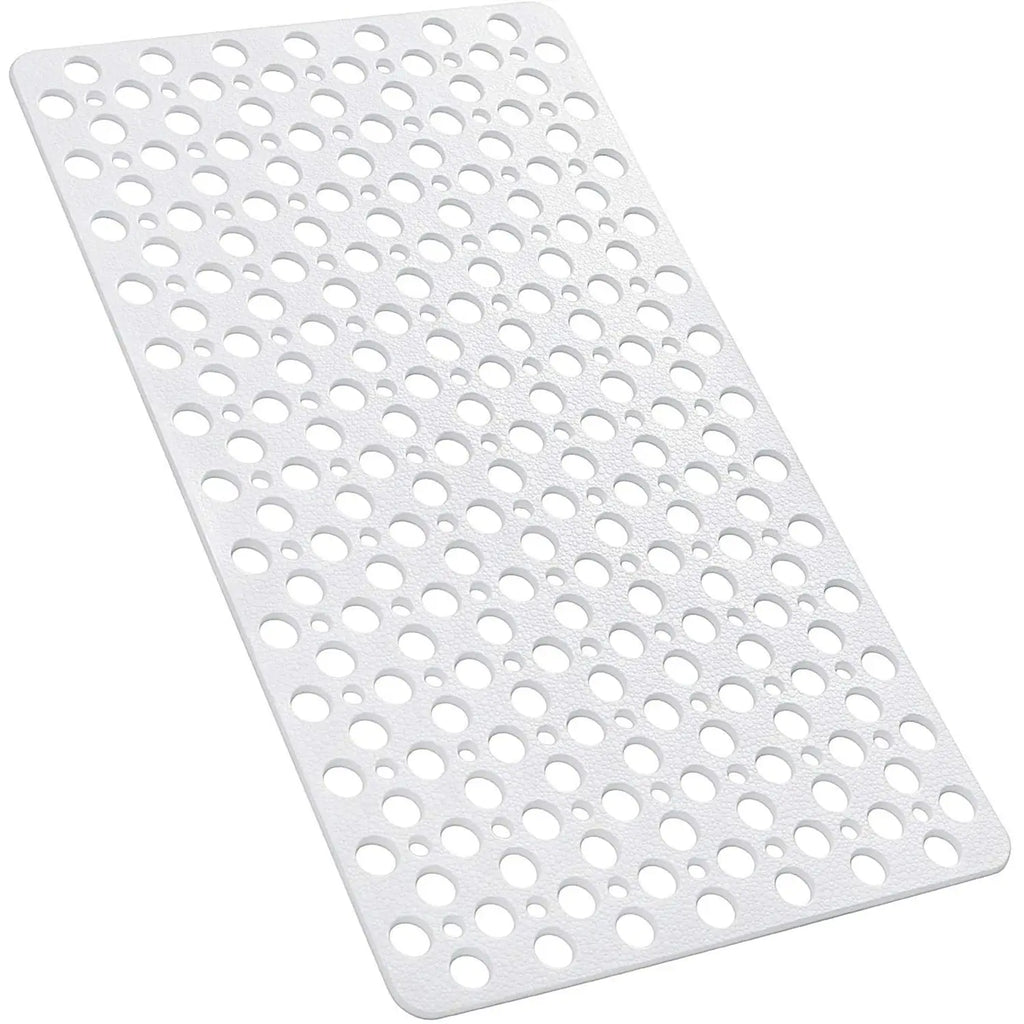 LifeKrafts white non-slip hole bath mat with drainage holes for bathroom and shower
