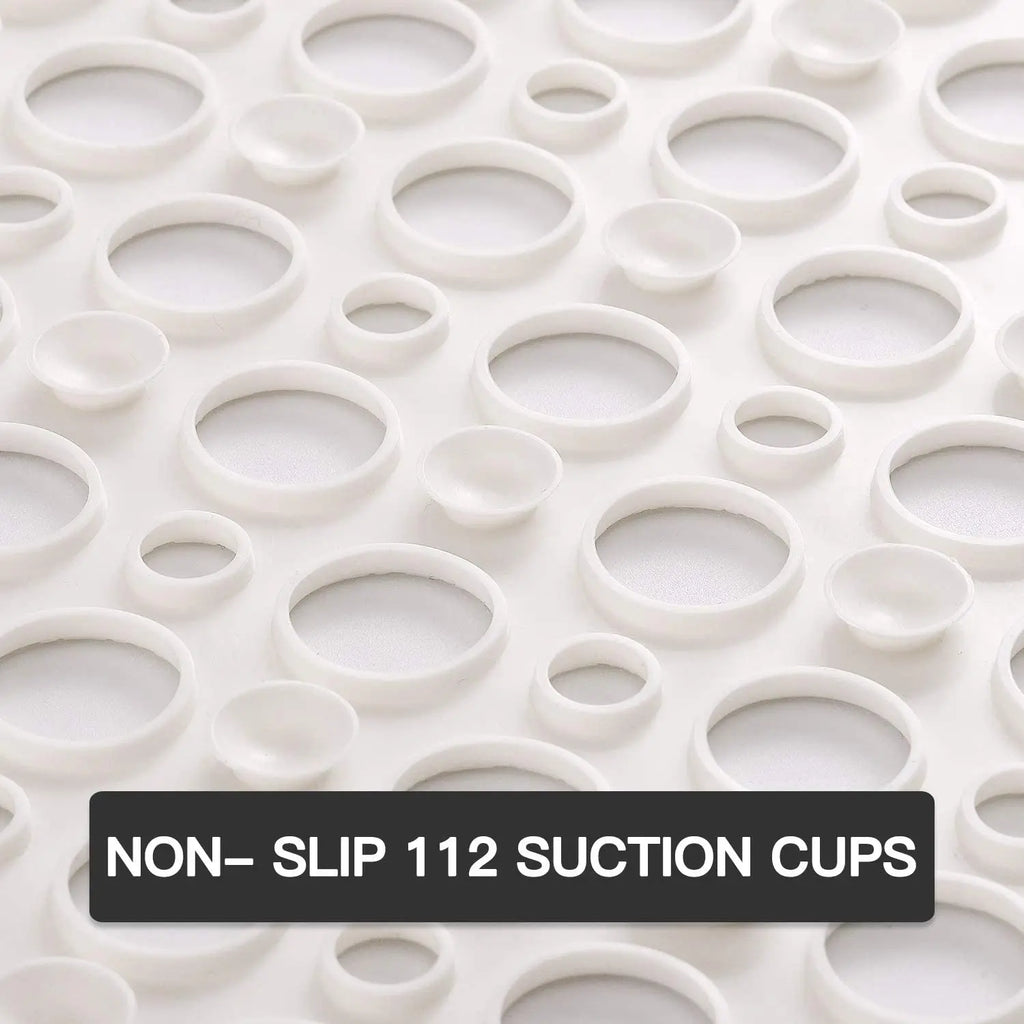 White non-slip bath mat underside with suction cups for grip on bathroom floors