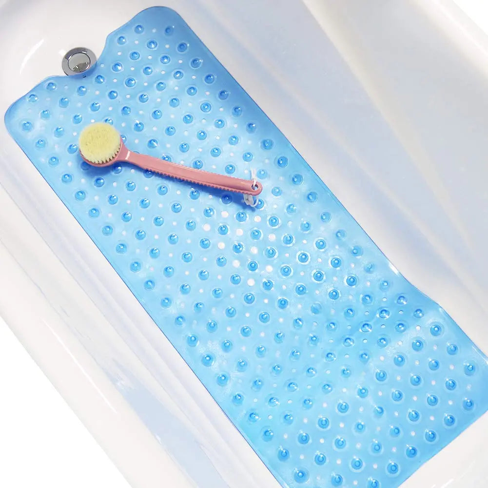 LifeKrafts transparent blue anti-slip bath mat with soft pebble surface for bathtub and shower