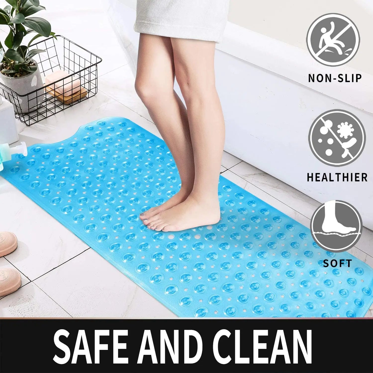 Non-Slip Eco Friendly Bath Mat- 100 *40 cm - Transparent Blue ( Soft pebble ) LifeKrafts