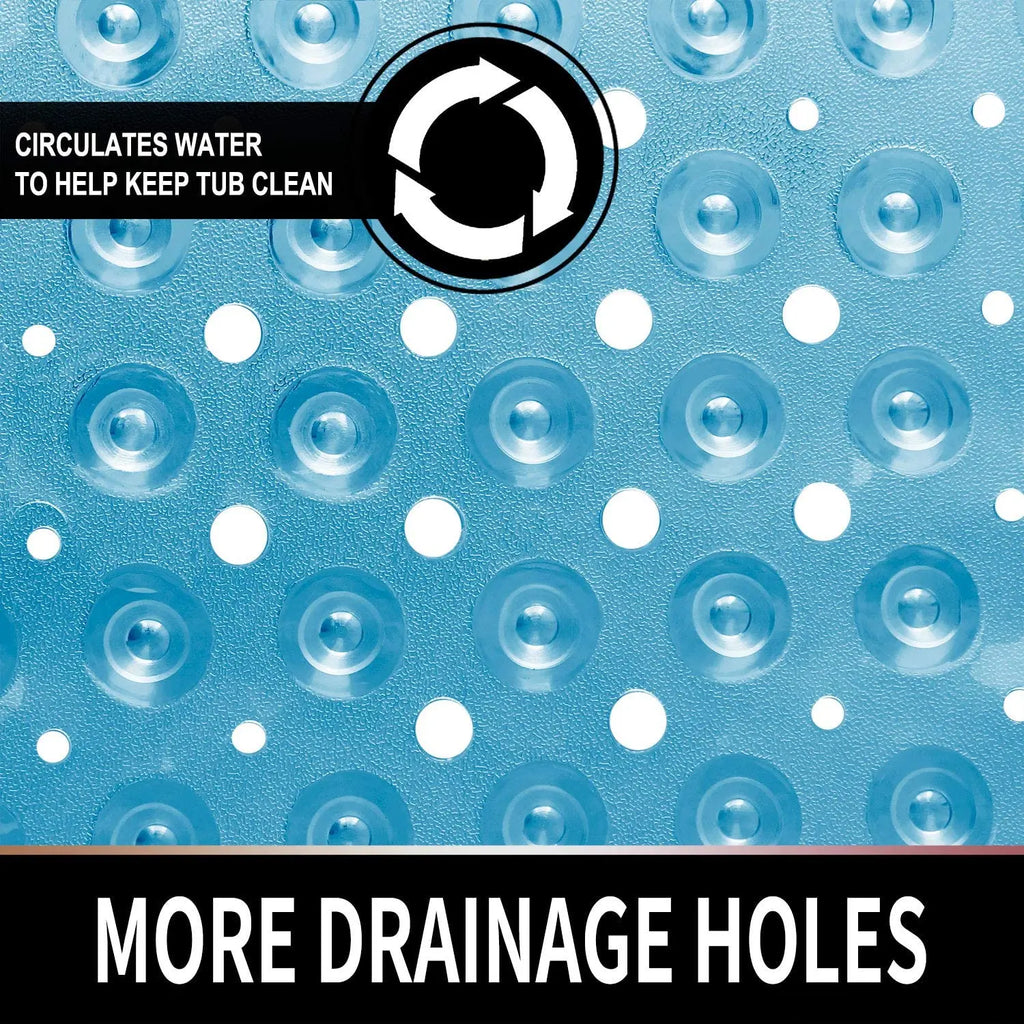 Soft pebble transparent blue anti-slip shower mat with suction cup grip