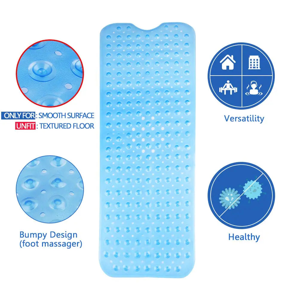 LifeKrafts transparent blue PVC bath mat with soft pebble surface and suction cups