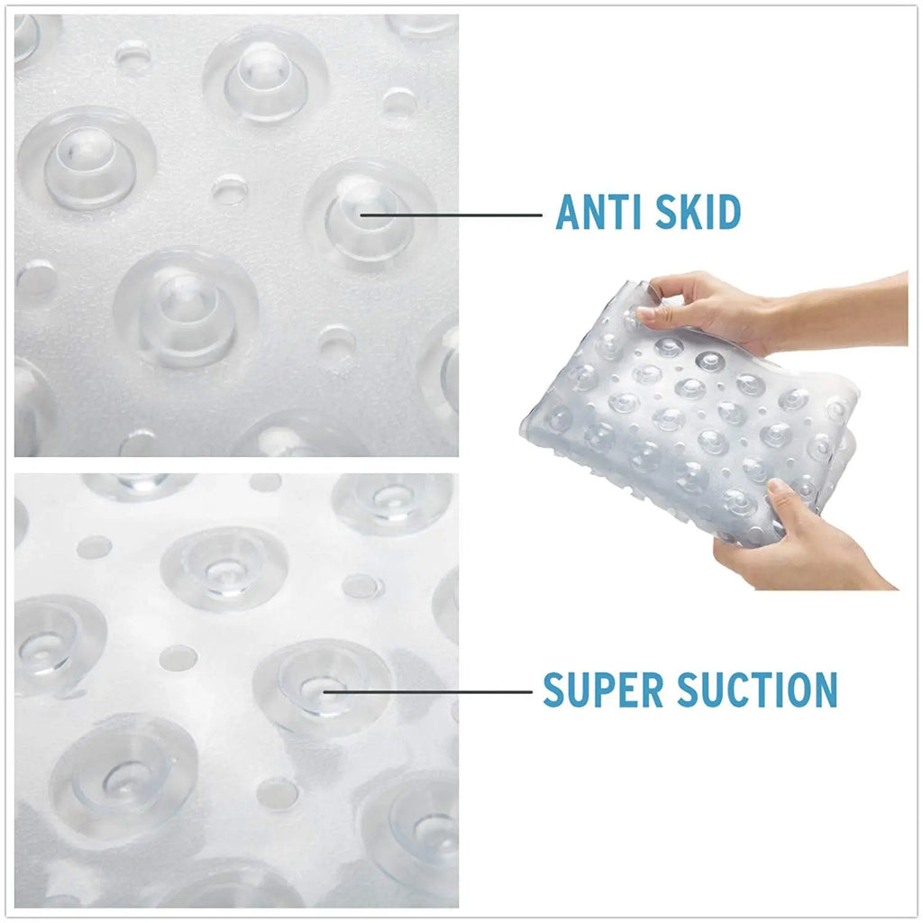 Transparent soft pebble bath mat with suction cups for grip on wet bathroom floors