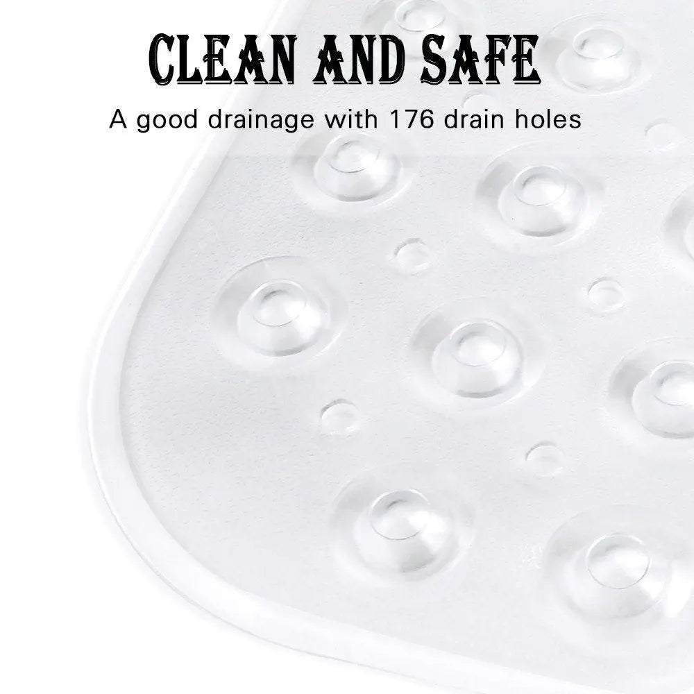 LifeKrafts clear anti-slip bath mat with soft PVC pebble surface and suction cups