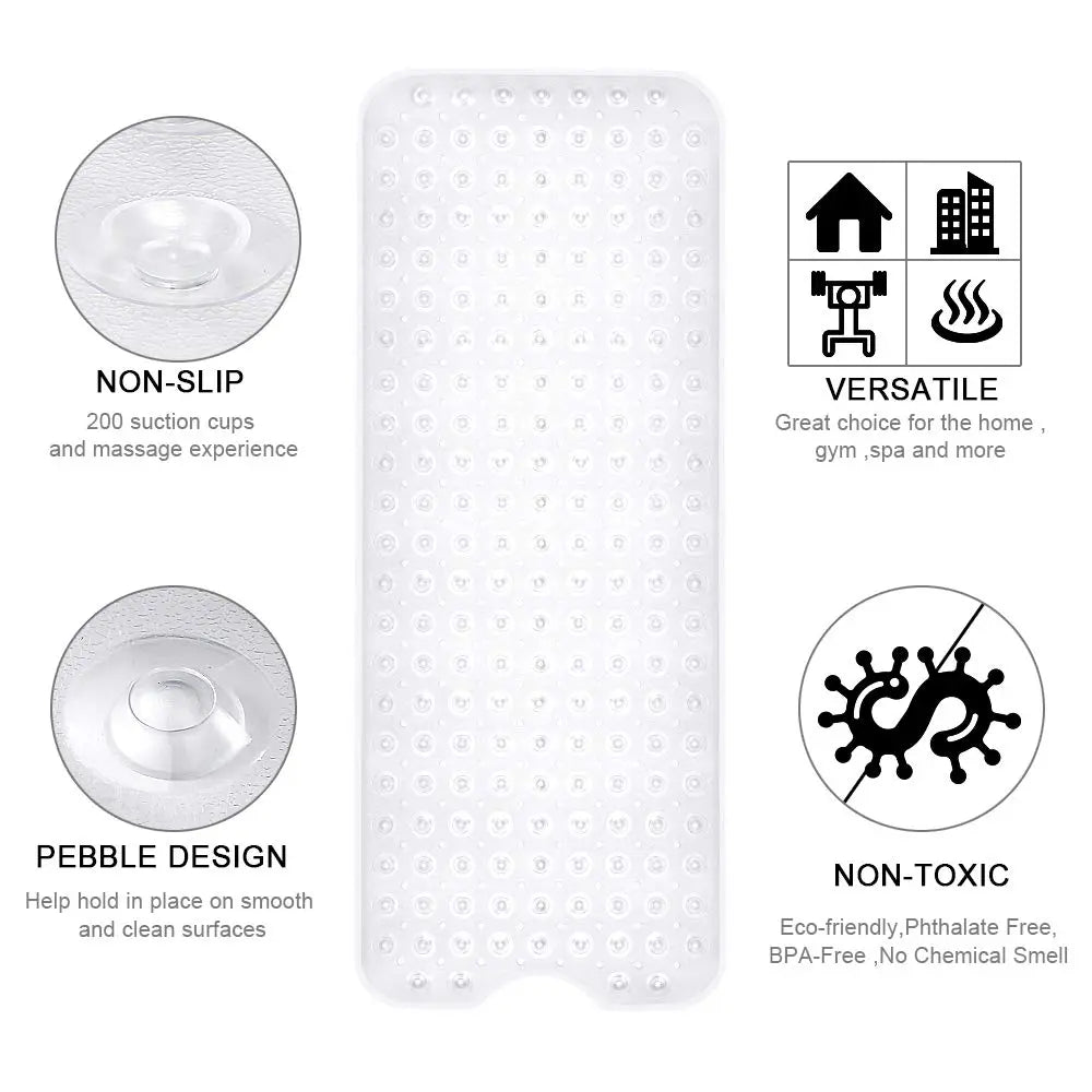 LifeKrafts transparent soft pebble anti-slip bath mat 100 x 40 cm for bathroom and shower
